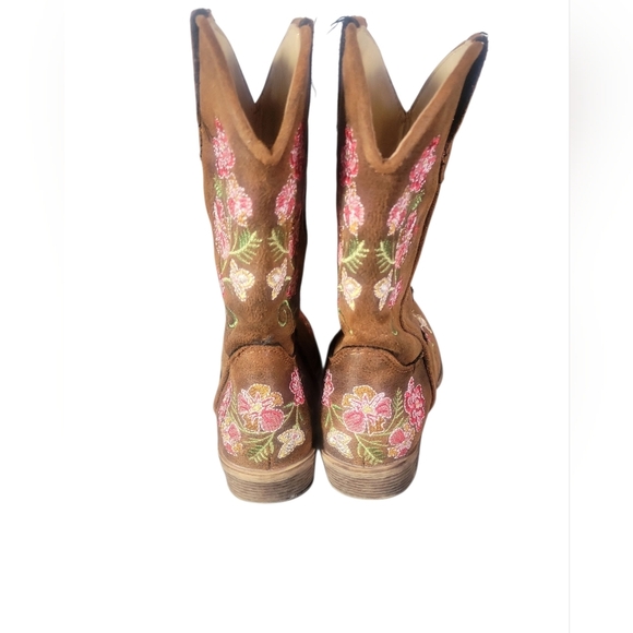 Roper Girls' Brown Floral Faux Leather Embroidery Snip Toe Cowboy Boots Sz 11 - Picture 3 of 8